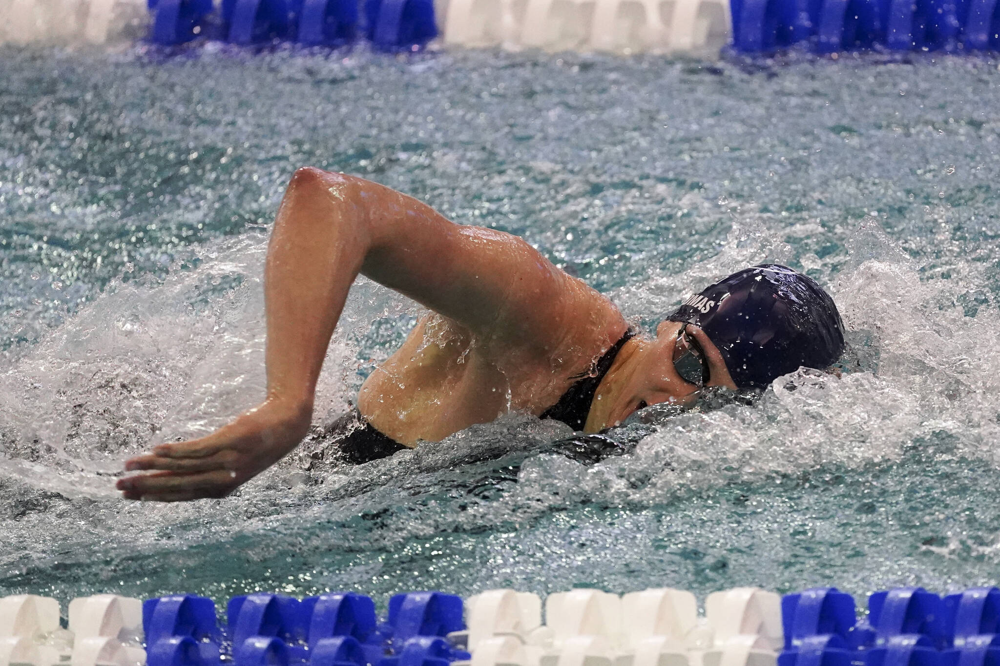 Pennsylvania’s Lia Thomas competes in the 200 freestyle finals at the NCAA Swimming and Diving Championships Friday, March 18, 2022, at Georgia Tech in Atlanta. Thomas finished tied for fifth place. (AP Photo/John Bazemore)