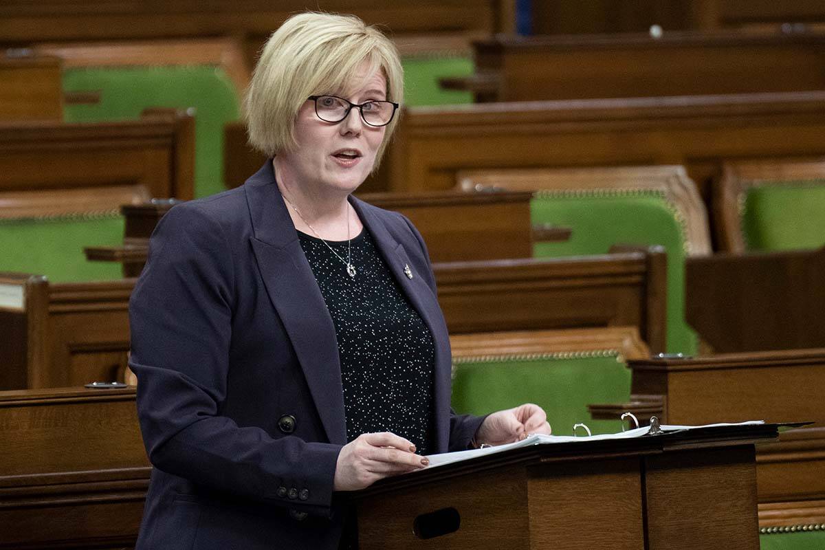 Carla Qualtrough, then minister of employment, workforce development and disability inclusion, speaks on Parliament Hill on Tuesday, September 20, 2022 in Ottawa. THE CANADIAN PRESS/Adrian Wyld