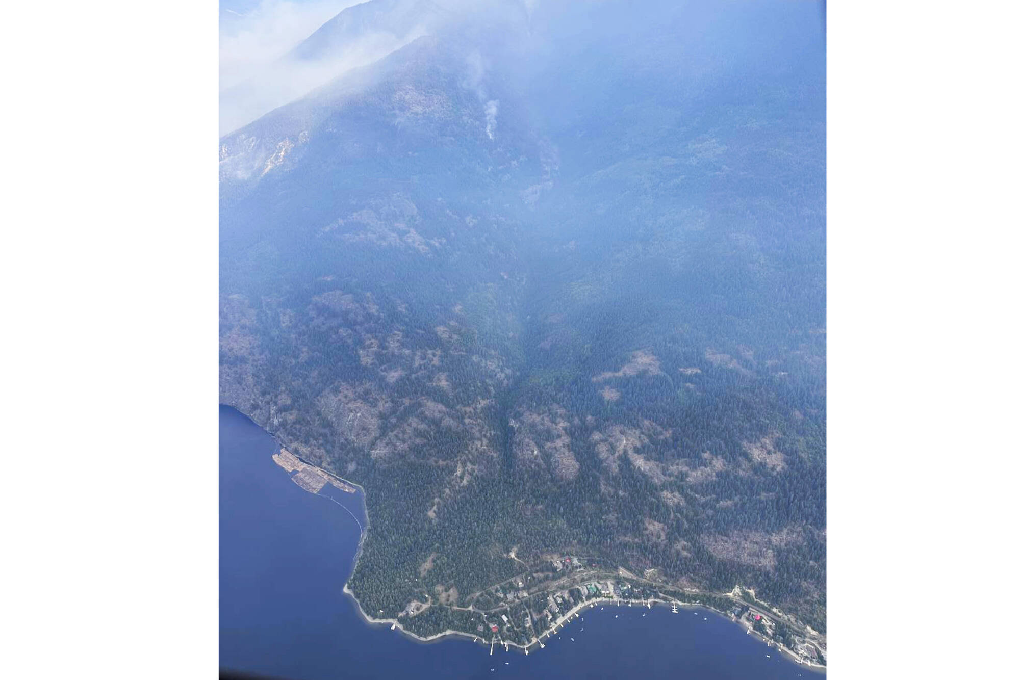 This photo of the south flank of the Lower East Adams Lake wildfire was taken from a helicopter at approximately 10:30 a.m. on Thursday, July 27, 2023. (BC Wildfire Service photo)