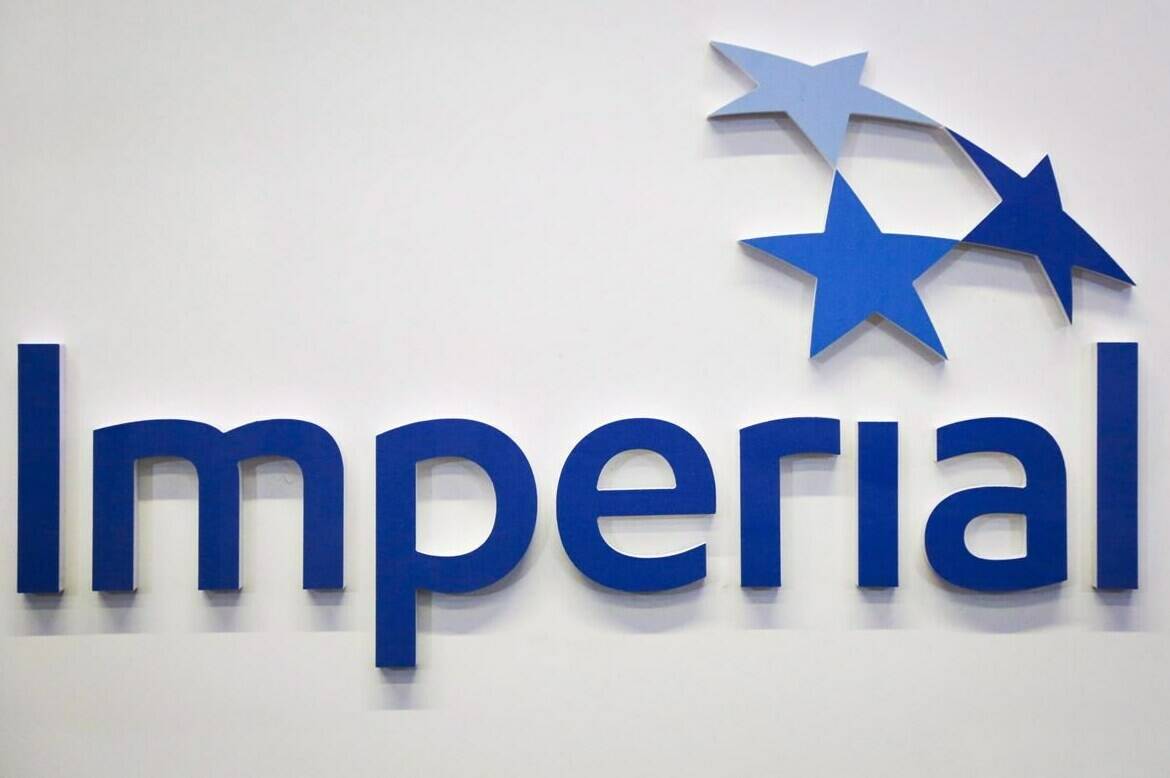 The Imperial Oil logo is shown at the company’s annual meeting in Calgary, Friday, April 28, 2017. THE CANADIAN PRESS/Jeff McIntosh