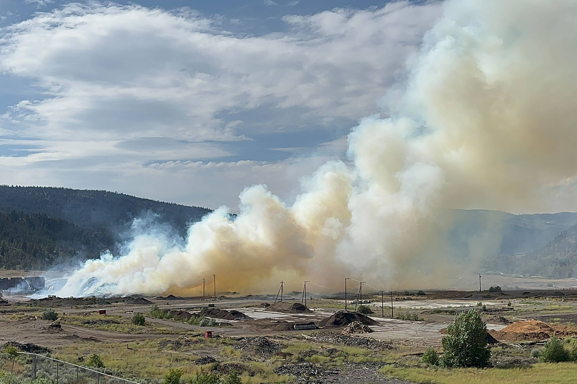 A fire broke out in an industrial area of Merritt Saturday, July 29, 2023. (Jordy Cunningham - Capital News)