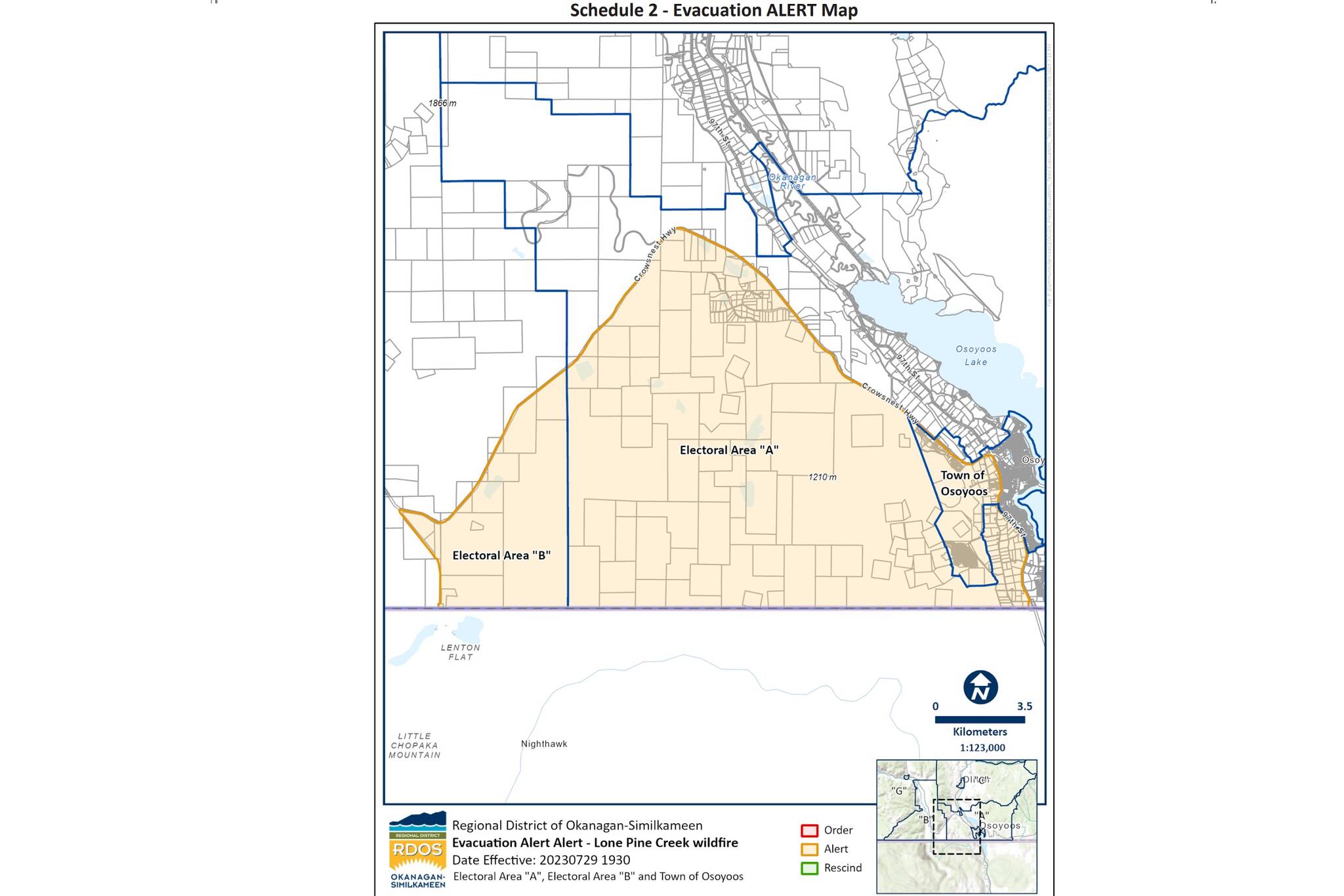 There are 732 properties in the RDOS and Osoyoos now under Evacuation Order due to an approaching wildfire. (RDOS)