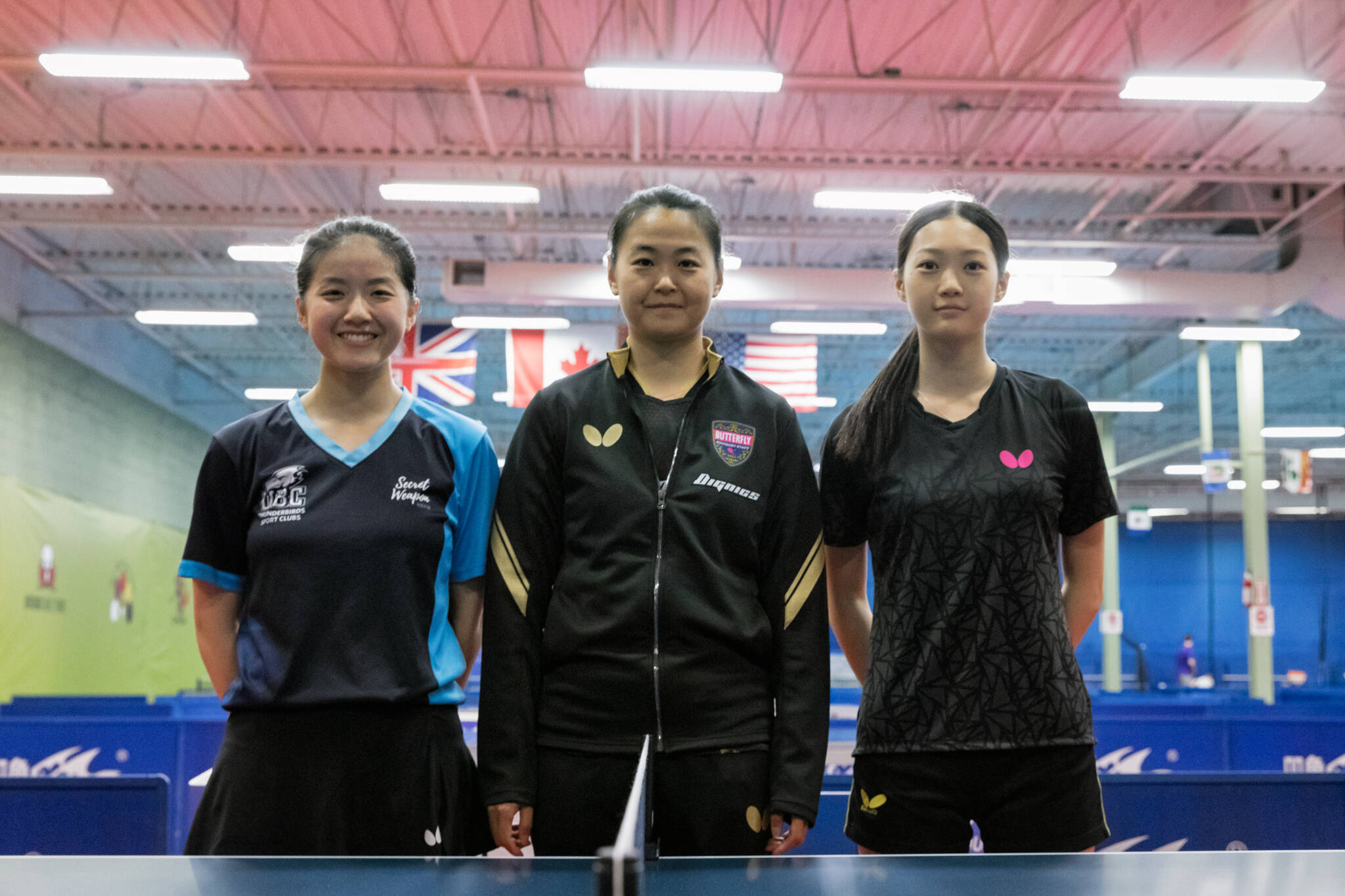 Two B.C. table tennis stars, Ivy Liao (left) and Mo Zhang (centre) will represent Canada in the Santiago 2023 Pan American Games which will take place from Oct. 29 to Nov. 5 at the Centro de Entrenamiento Olímpico. (Photo courtesy Thorsten Gohl, vice president of Table Tennis Canada)