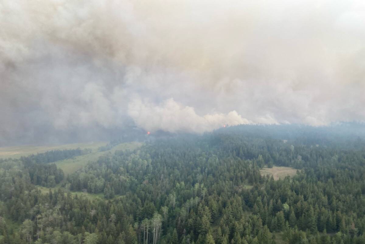 The Ross Moore Lake wildfire is expecting increased wildfire activity activity but has shown little growth the last few days. (BC Wildfire Services)
