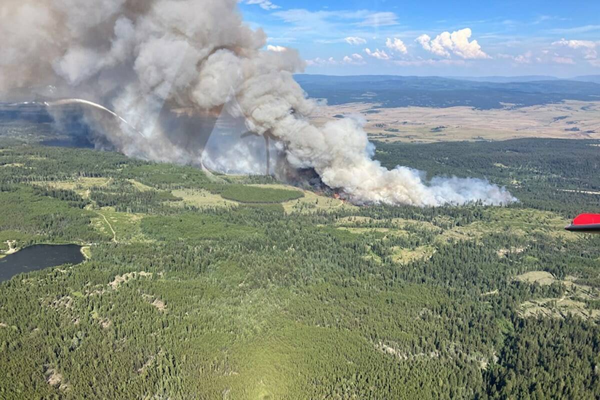 The Ross Moore Lake wildfire south of Kamloops is experiencing increased fire activity. (BC Wildfire Service)