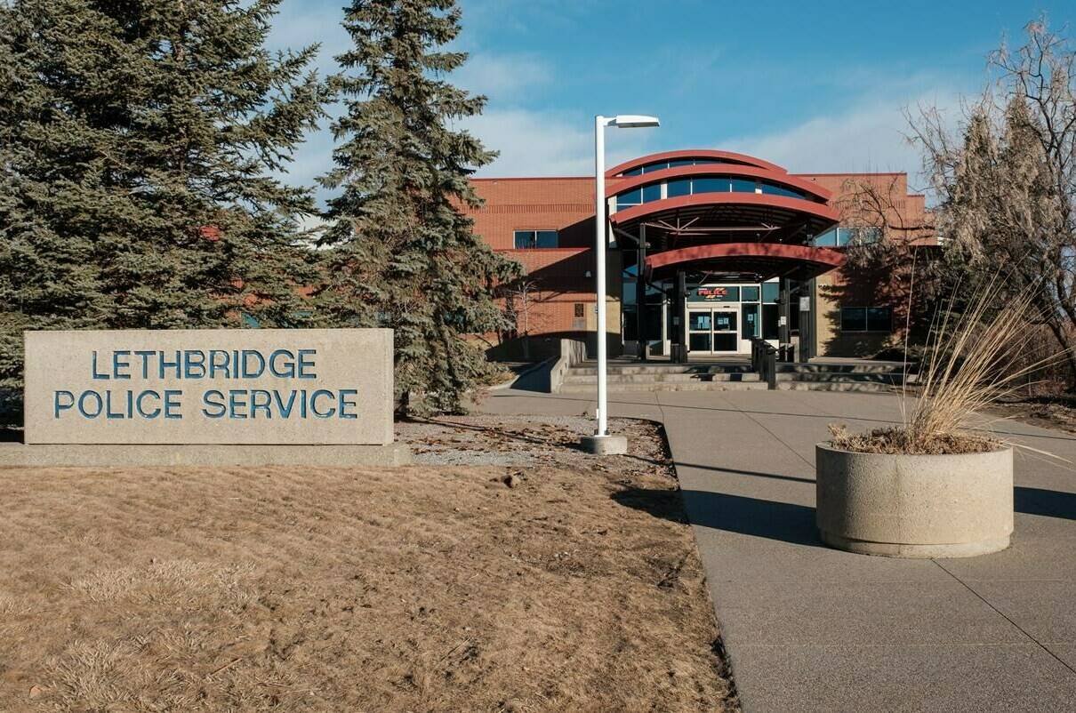 The Lethbridge police headquarters is shown in Lethbridge, Alta., on Wednesday, March 10, 2021. THE CANADIAN PRESS/David Rossiter