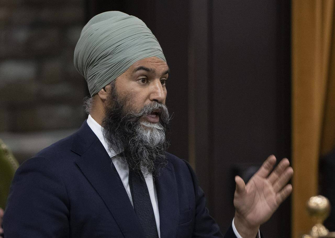 New Democratic Party Leader Jagmeet Singh rises during Question Period, in Ottawa, Tuesday, June 20, 2023. Singh says his party is facing resistance to include other countries in the terms of reference for a public inquiry on foreign interference. THE CANADIAN PRESS/Adrian Wyld