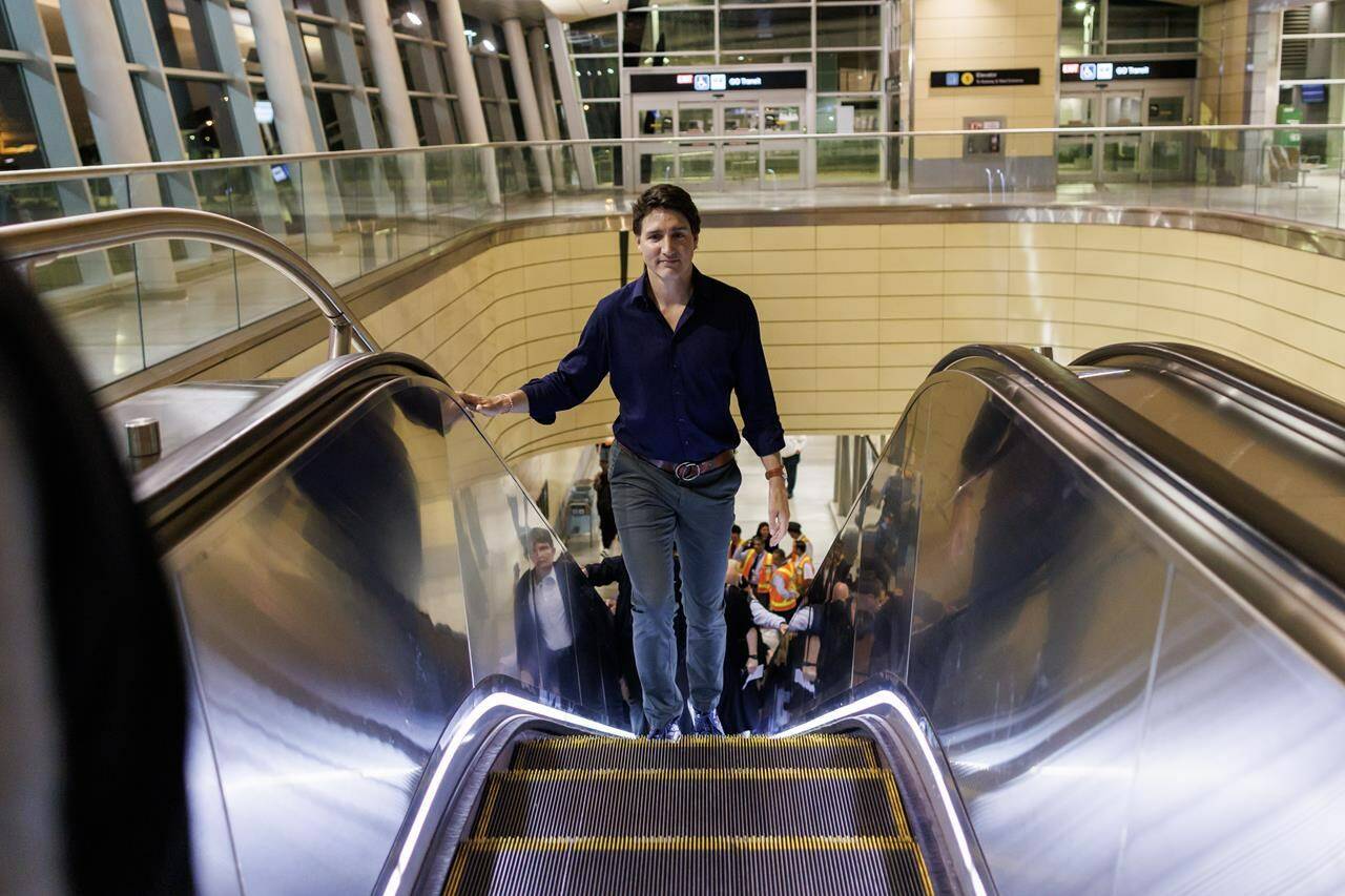 Prime Minister Justin Trudeau exits a transit station in Toronto, Tuesday, Aug. 1, 2023. Justin Trudeau and his family are vacationing in British Columbia for just over a week, the Prime Minister’s Office says. THE CANADIAN PRESS/Cole Burston
