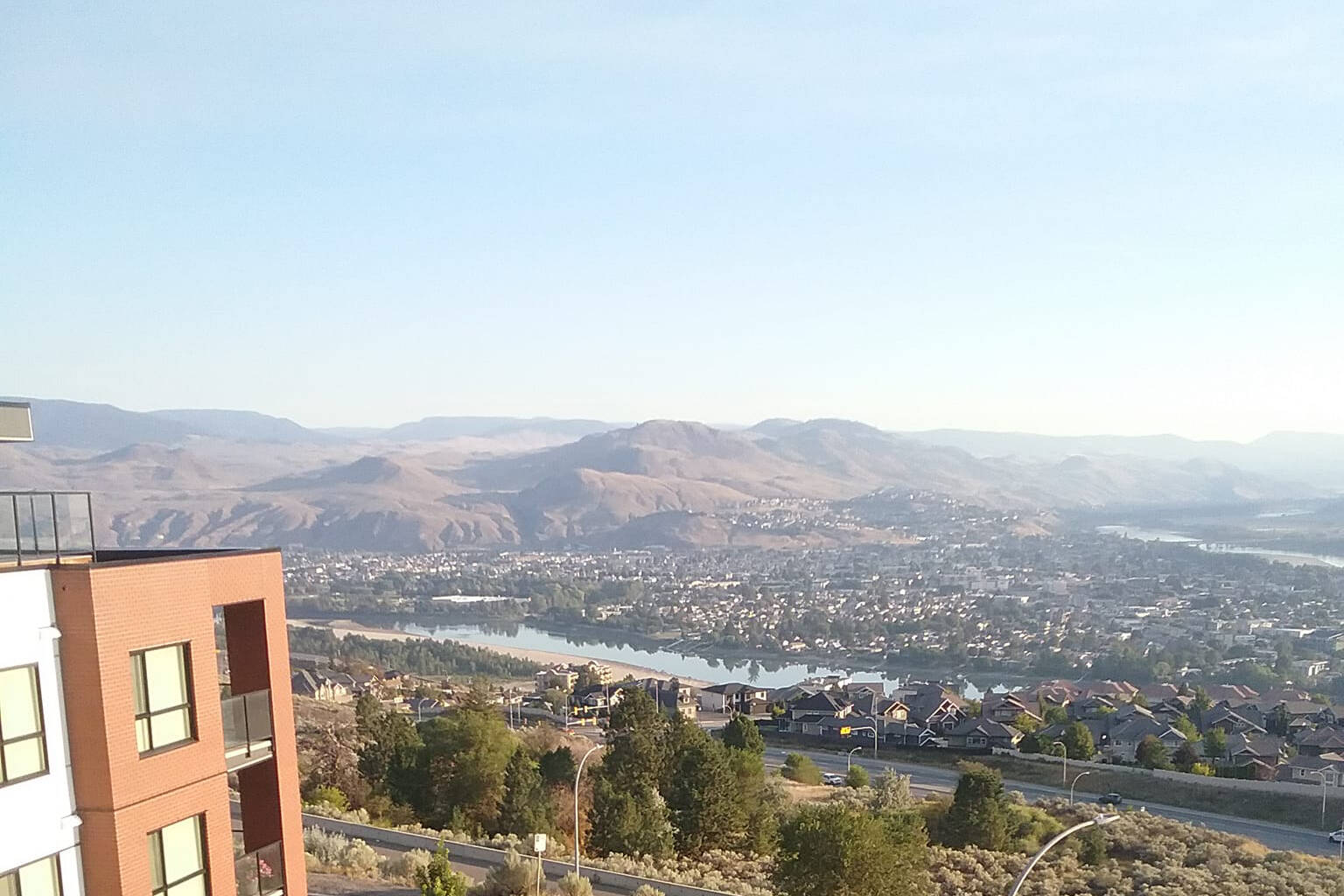 A view of smoky skies from Thompson Rivers University in Kamloops Thursday, Aug. 3, 2023. (Lena Simonson/Facebook)
