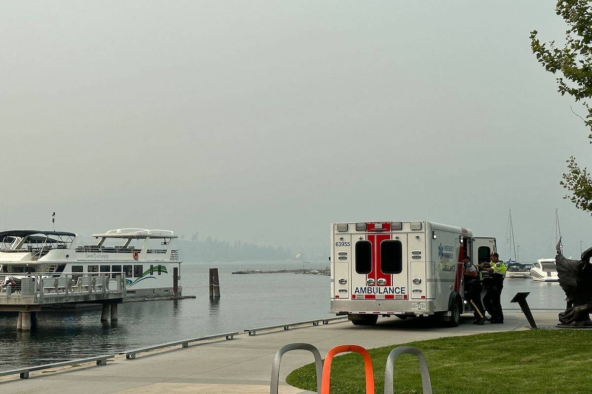 An unconscious man on Okanagan Lake taken to hospital. (Jordy Cunningham/ Capital News)