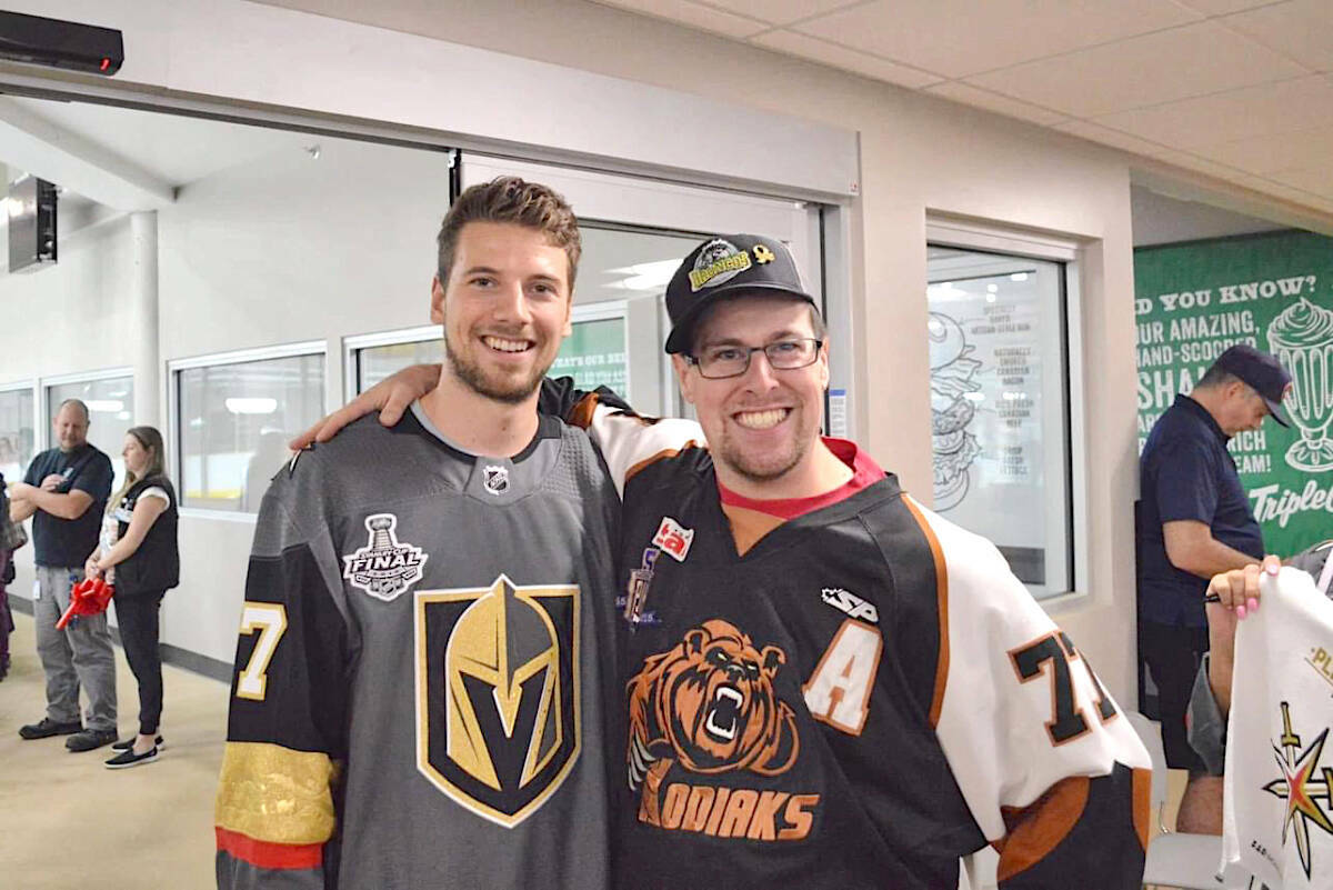 In 2018, Las Vegas Golden Knights defenceman Shea Theodore, an Aldergrove Minor Hockey Association alumni, seen here with Aldergrove Special Olympics competitor Christopher Lakusta, returned to Aldergrove for the opening of the new Aldergrove Credit Union Community Centre. On Aug. 29, the Stanley Cup champion will show off the trophy in his hometown. (Black Press Media files)