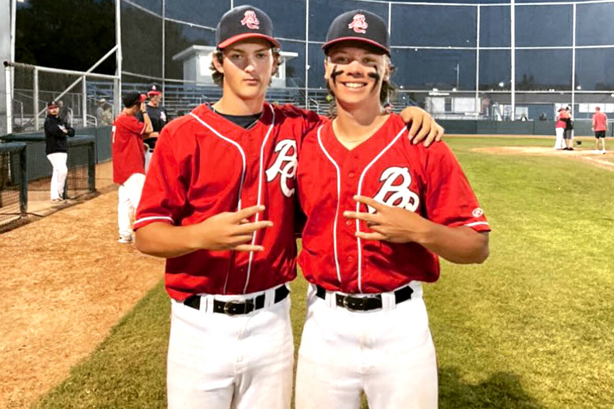 Ben McKinnon (left) and Marcus Janovsky were two of the 20 Team BC players that helped win silver at the 2023 Baseball Canada Cup. (White Rock Tritons Baseball)