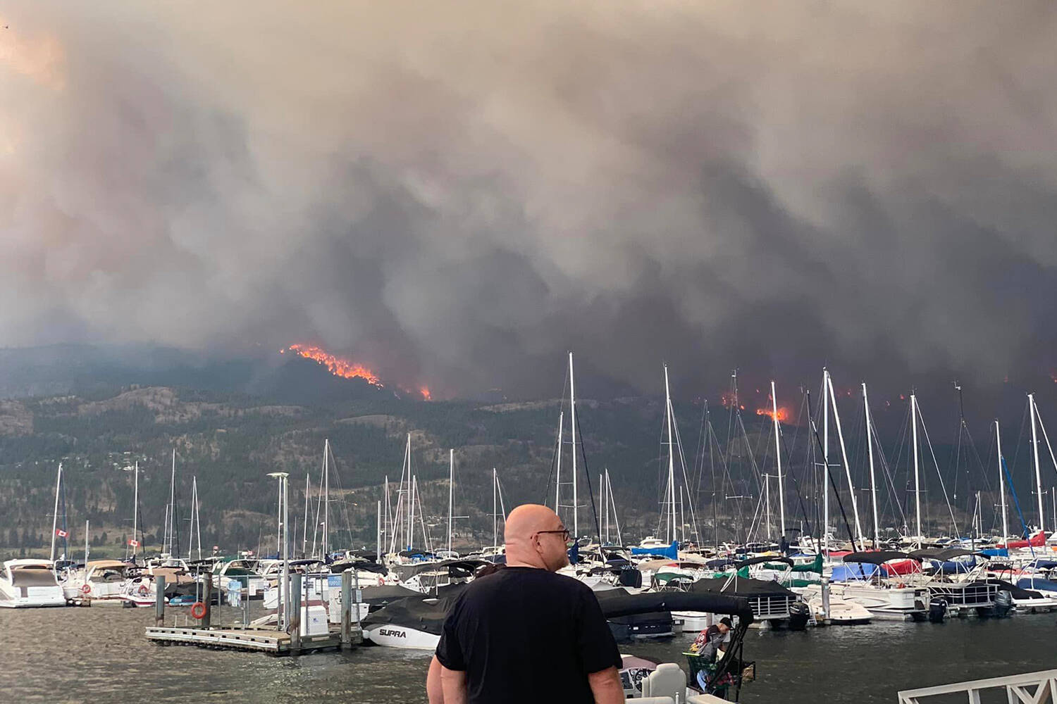 The McDougall Creek wildfire near West Kelowna continues to grow Friday morning after growing significantly overnight. Vernon businesses are stepping up to help those affected by evacuation orders. (Grant Rammel/Facebook)