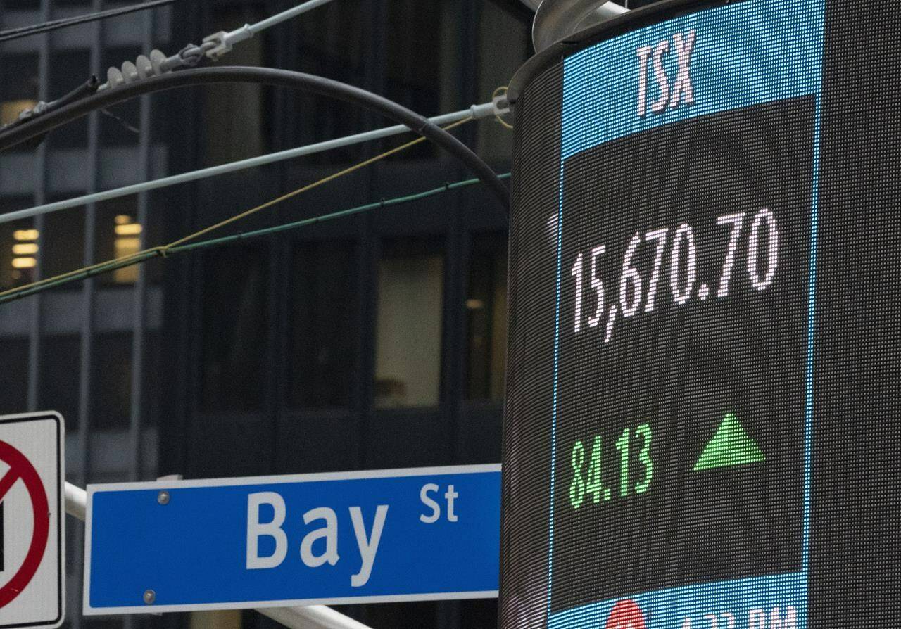 A sign board in Toronto shows the closing number for the TSX on Thursday, October 29, 2020. THE CANADIAN PRESS/Frank Gunn