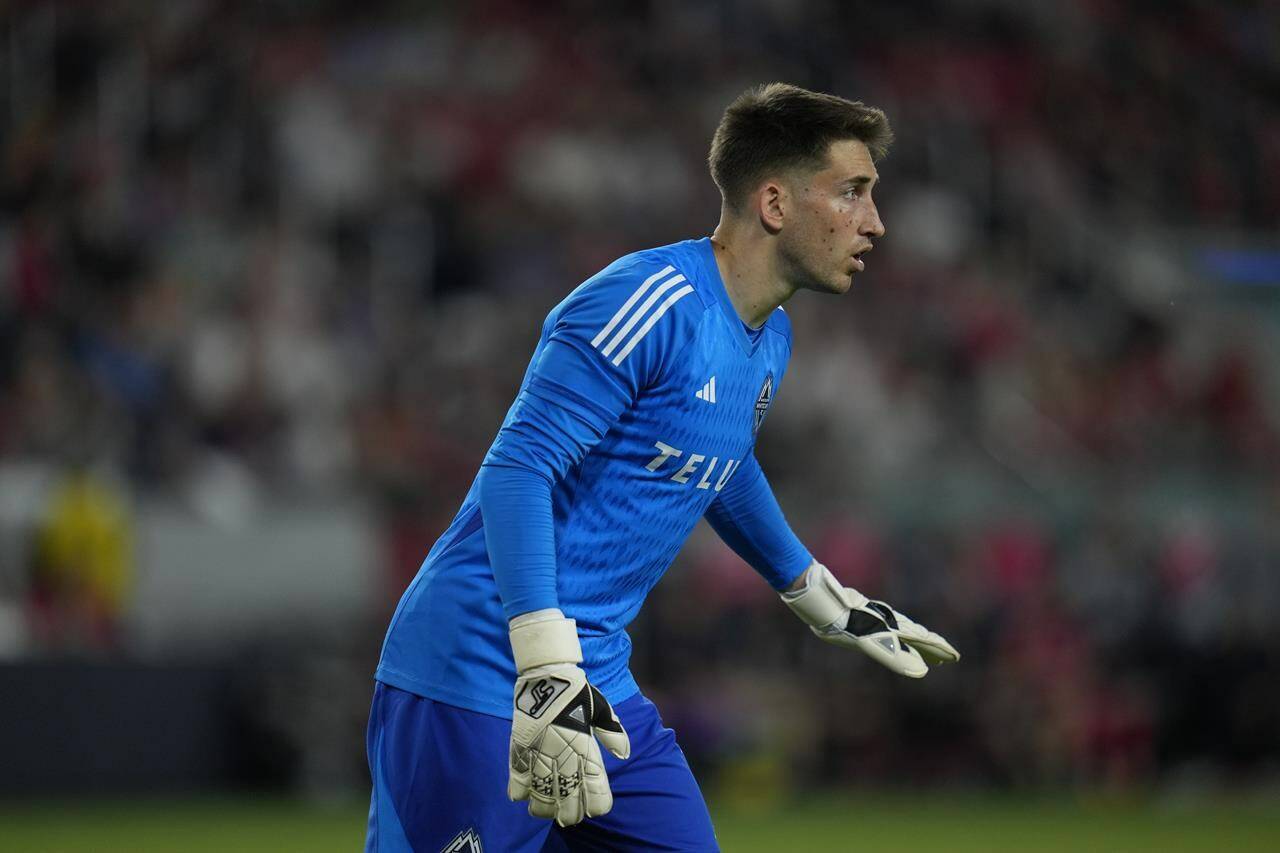 The Vancouver Whitecaps say goalkeeper Thomas Hasal has been placed on Major League Soccer’s season-ending injury list. Hasal is seen in action during the second half of an MLS soccer match against St. Louis City, in St. Louis, Saturday, May 27, 2023. THE CANADIAN PRESS/AP-Jeff Roberson