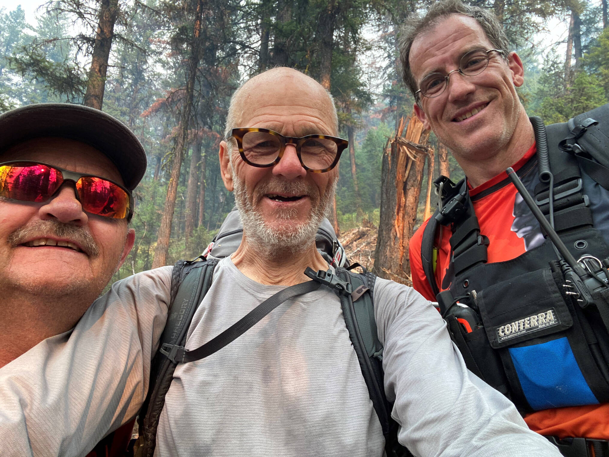 Bernard Cloutier with some of his rescuers from Penticton Search and Rescue who saved the hiker from the Cathedral Lakes Park fire. (Submitted)