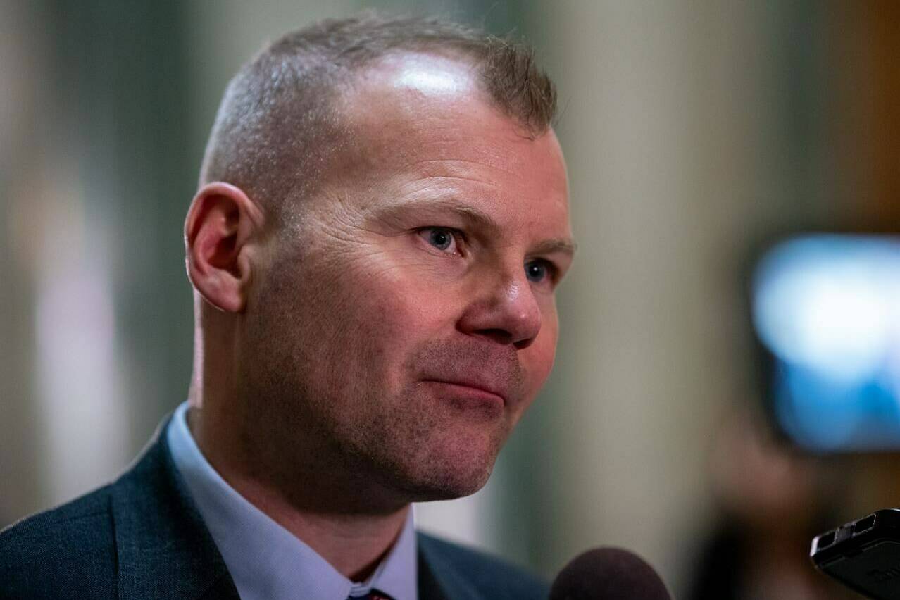 The Saskatchewan government says schools must now seek parental consent when children under 16 years old want to change their names and pronouns. Saskatchewan Education Minister Dustin Duncan speaks to the media in Regina, Wednesday, March 22, 2023. THE CANADIAN PRESS/Heywood Yu