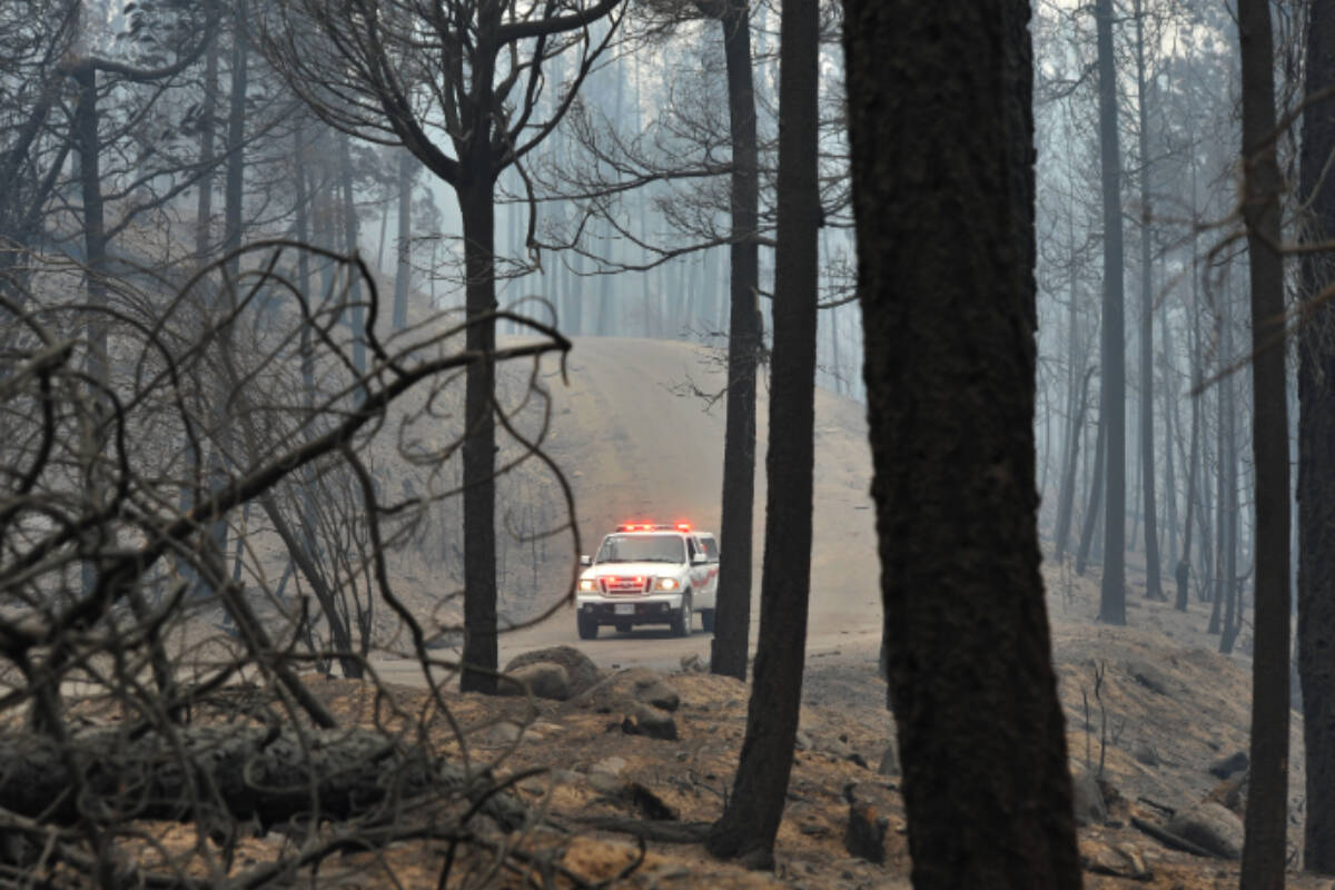 The McDougall Creek wildfire, in West Kelowna, is an estimated 12,270 hectares as of Aug. 23, 2023. it was first discovered on Aug. 15. At least 90 properties have been damaged fully or partially by the wildfire. (BC Wildfire Service)