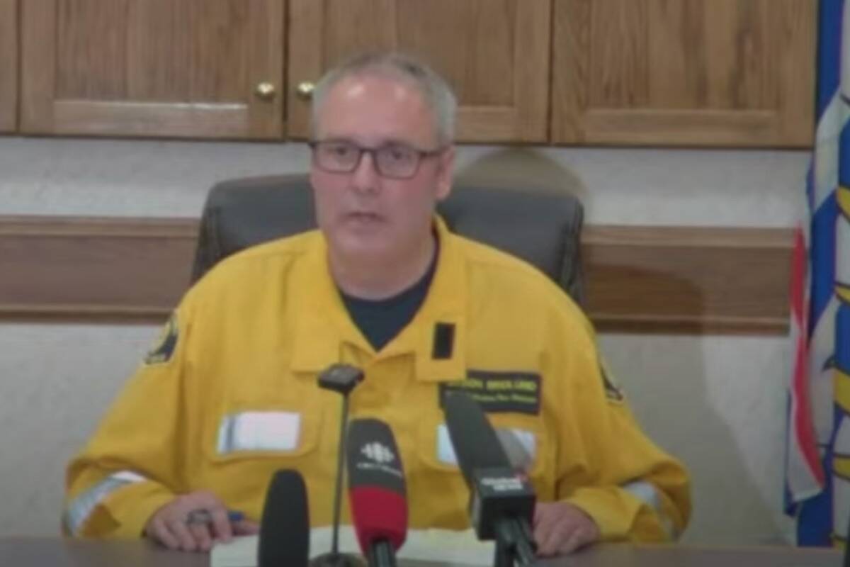 West Kelowna Fire Chief Jason Brolund gives an update on the McDougall Creek wildfire during a regional briefing on Aug. 23, 2023. (RDCO/YouTube)