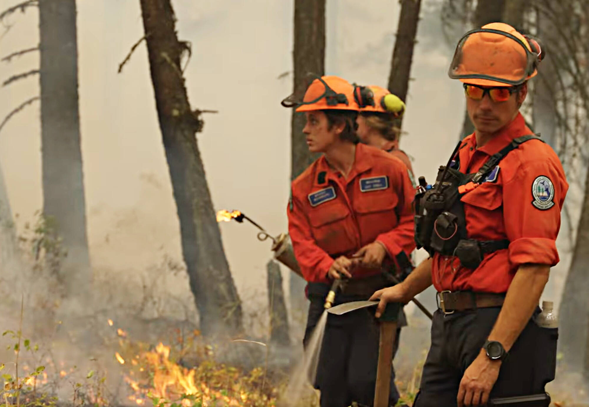 BC Wildfire Service wildland firefighters work the Bush Creek East wildfire in the Shuswap. (BCWS image)