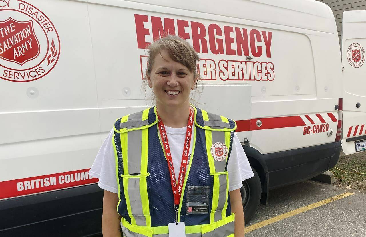 Capt. Jennifer Hansen of the Westside Salvation Army poses for a photo in West Kelowna, B.C. on Friday, August 25, 2023. Hansen says she’s been part of a team that has been providing more than 1,000 meals a day at the height of the wildfire. THE CANADIAN PRESS/Dirk Meissner