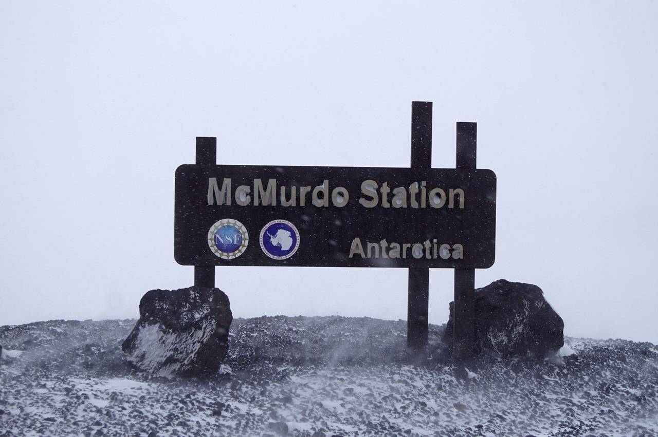 A sign is photographed at McMurdo Station on Dec. 4, 2018. The Associated Press found a pattern of women working in Antarctica who said their claims of sexual harassment or assault had been minimized by their employers. The AP investigation came after the National Science Foundation published a report in 2022 in which 59% of women said they’d had a negative experience of harassment or assault while on the ice. (National Science Foundation via AP)