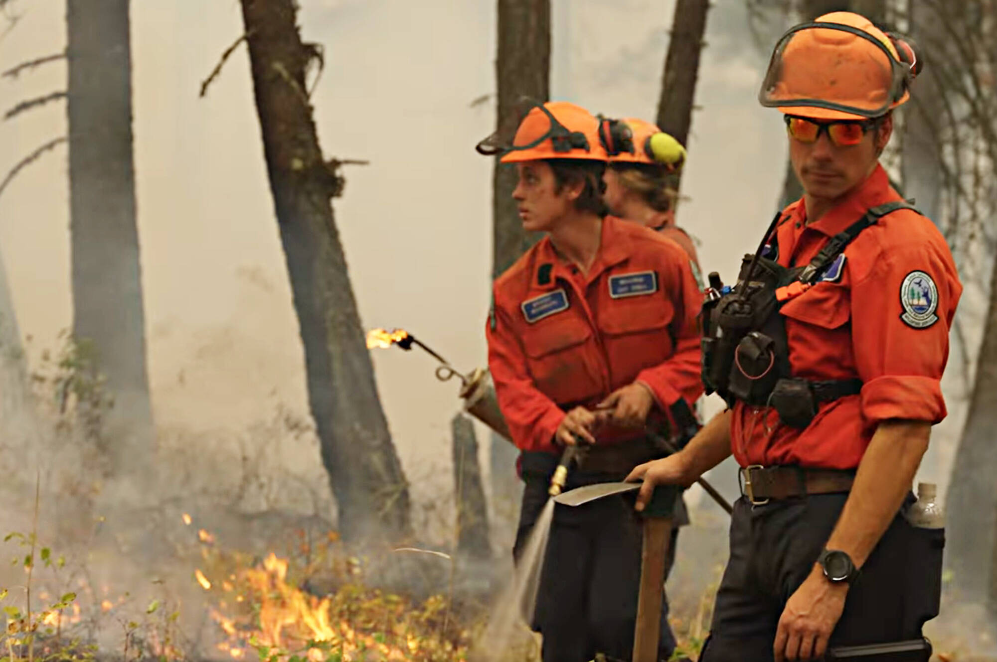 BC Wildfire Service wildland firefighters work the Bush Creek East wildfire in the Shuswap. (BCWS image)