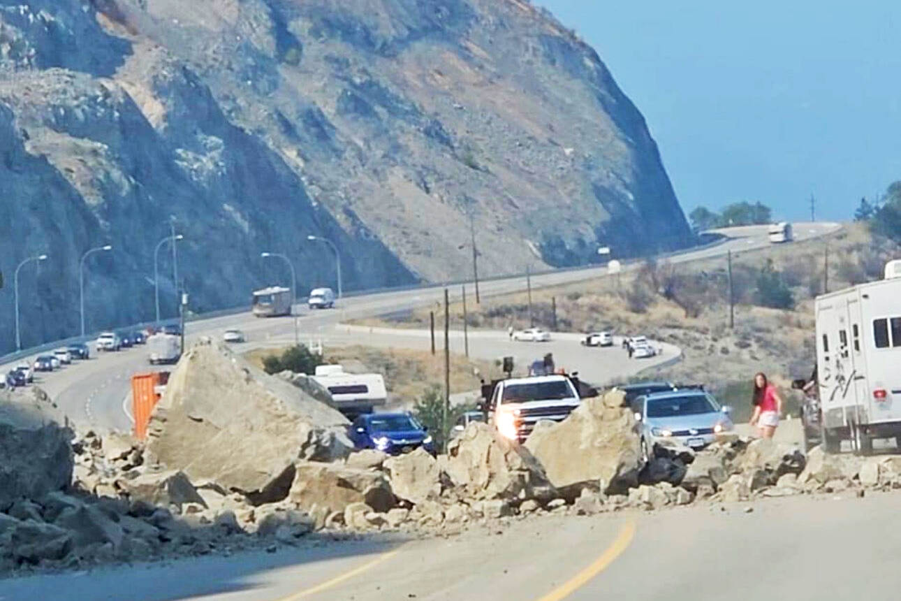 Highways crews are en route to reports of a rock slide near North Beach Road, north of Summerland. (Tahea Mack/Facebook)