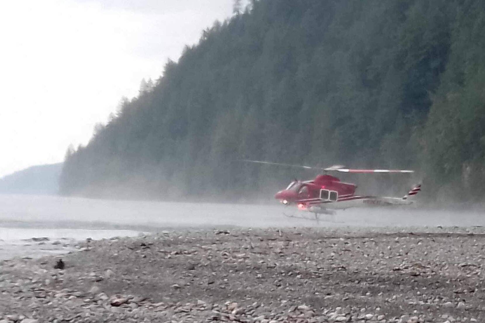 A B.C. Wildfire Service helicopter lands near Cogburn Creek. Multiple wildfires were discovered this week in the Harrison Hot Springs-Harrison Lake area, most of which were caused by lightning from passing thunderstorms. (Photo/Harrison Adventure RVing)
