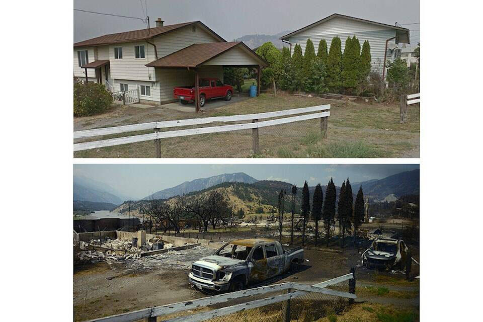 Before and after photos of the property loss resulting from the Lytton fire in 2021. The wildfire killed two people and destroyed 90 per cent of the town. (File photo)