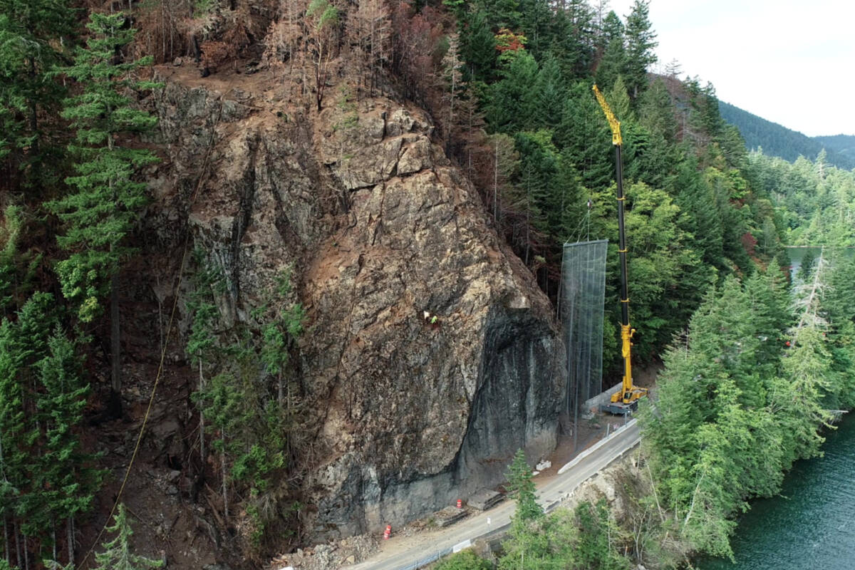 An aerial view of Angel Rock at Cameron Lake Bluffs on Highway 4. (PHOTO COURTESY MINISTRY OF TRANSPORTATION AND INFRASTRUCTURE)