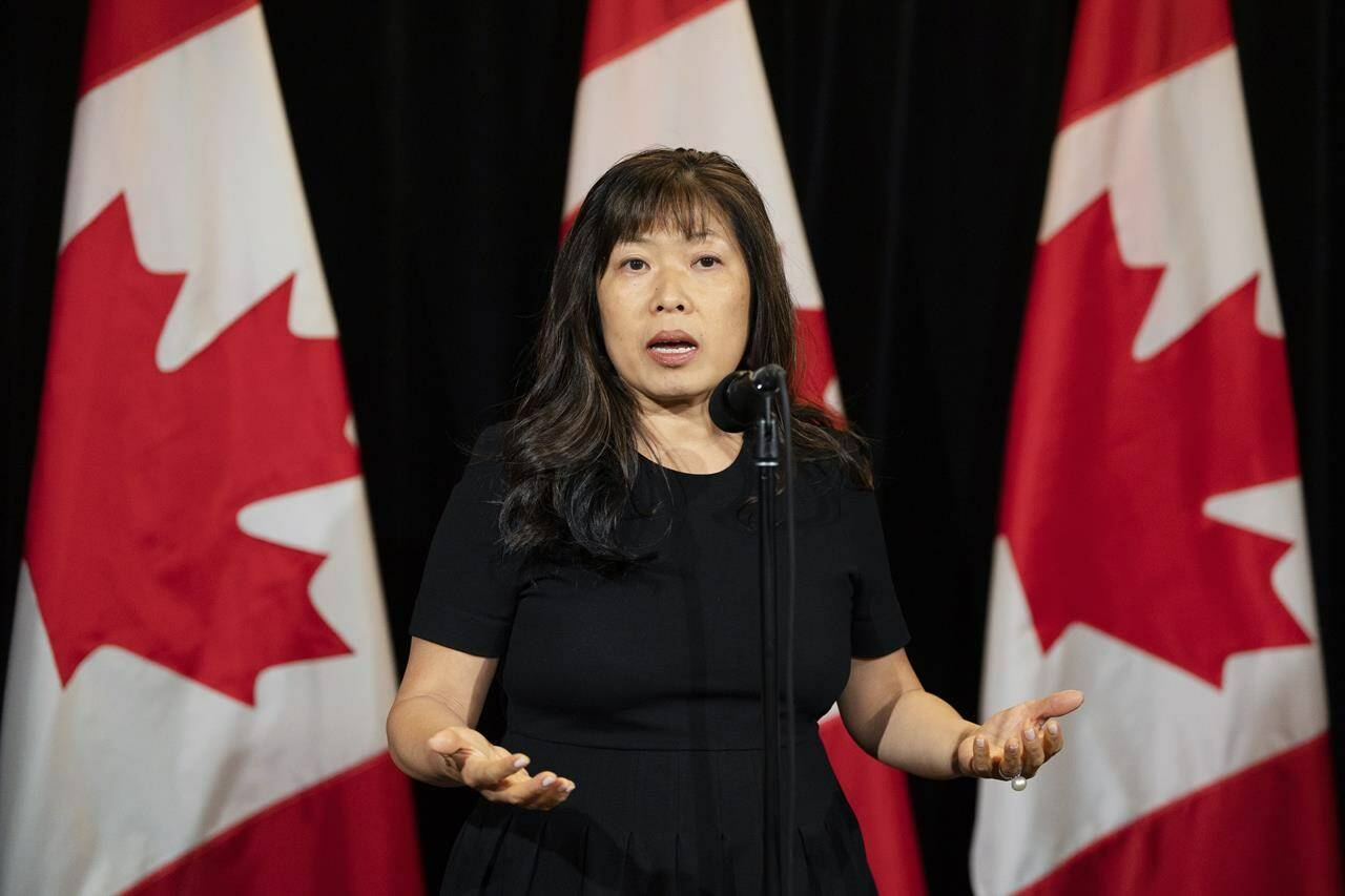 Minister of Export Promotion, International Trade and Economic Development Mary Ng speaks to reporters during the Liberal Cabinet retreat in Charlottetown, Tuesday, Aug. 22, 2023. THE CANADIAN PRESS/Darren Calabrese