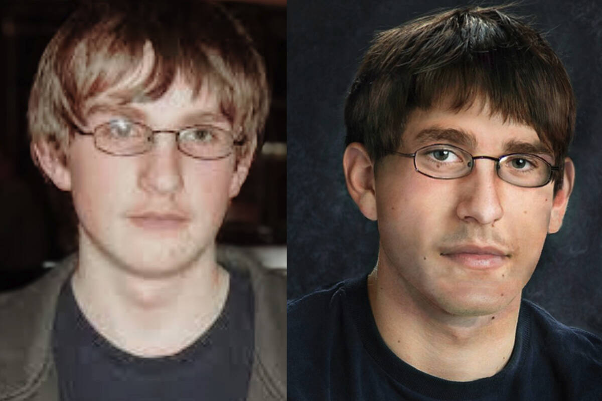 Jeff Surtel was 17 years old when he went missing from Mission in 2007. An aged-up rendering (right) shows what Surtel could look like now. /Submitted Photo