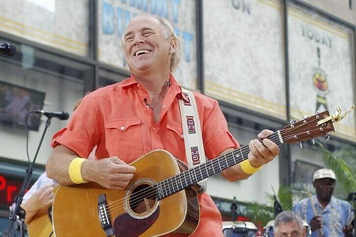 FILE - Singer Jimmy Buffet performs barefooted with his band The Coral Reefers on the NBC “Today” television show summer concert series in New York’s Rockefeller Plaza, on June 25, 2004. “Margaritaville” singer-songwriter Jimmy Buffett has died at age 76. A statement on Buffett’s official website and social media pages says the singer died Friday, Sept. 1, 2023 “surrounded by his family, friends, music and dogs”. (AP Photo/Richard Drew, File)