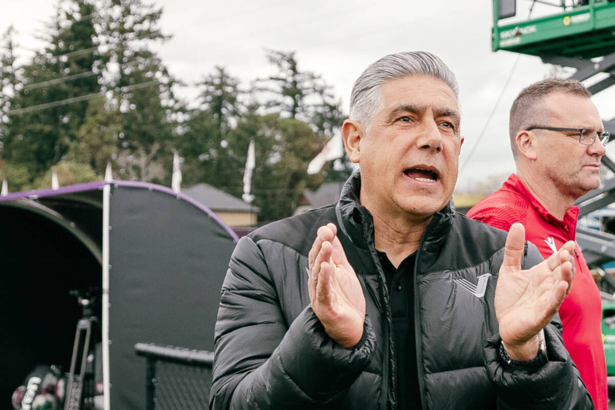From Vancouver FC’s inaugural match this spring, to the current game Sunday against Hamilton’s Forge FC, VFC head coach Afshin Ghotbi has been the players’ biggest cheerleader. (CPL/Special to Langley Advance Times)