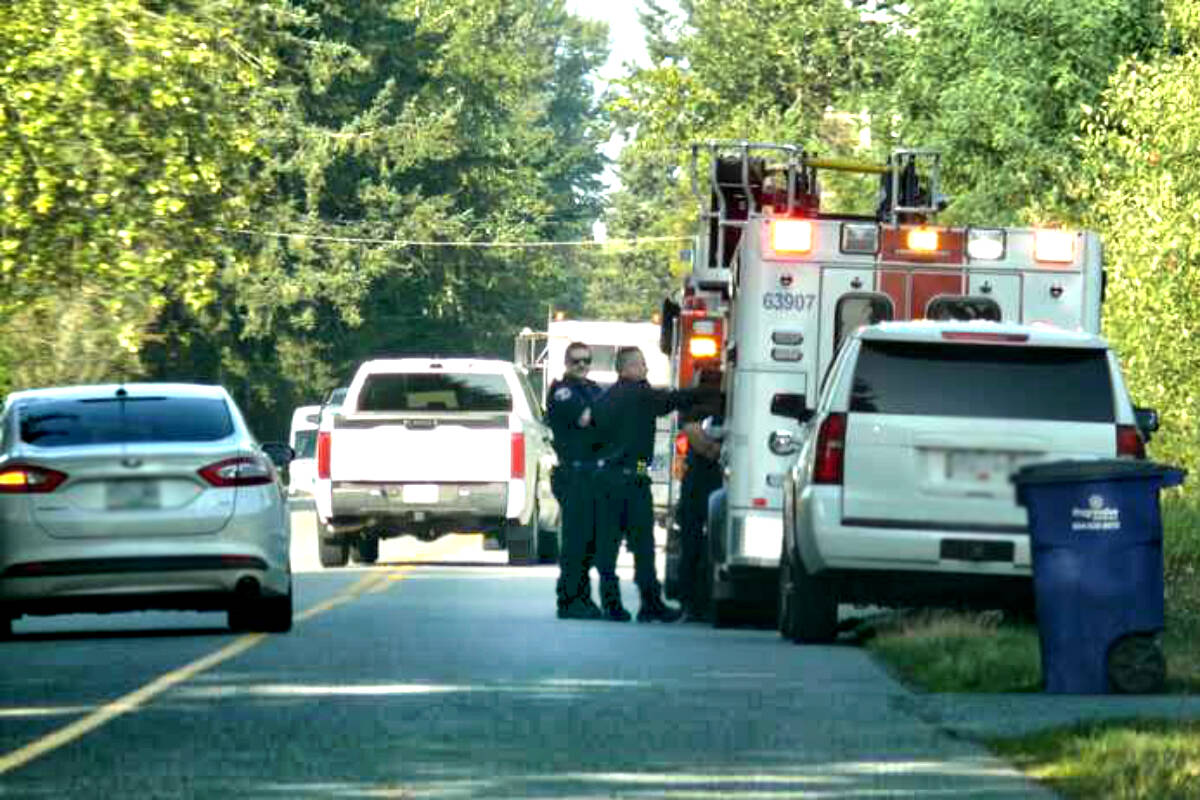 Police are at an incident at 264th Street and Robertson Crescent Tuesday morning, Sept. 5, 2023. (Dan Ferguson/Langley Advance Times)