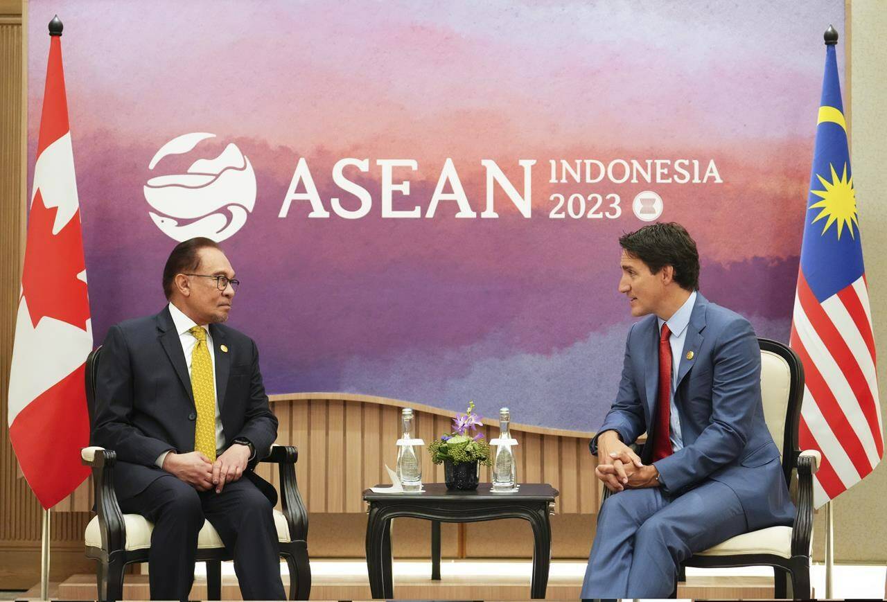 Prime Minister Justin Trudeau takes part in a bilateral meeting with Malaysian Prime Minister Anwar Ibrahim during the ASEAN Summit in Jakarta, Indonesia on Wednesday, Sept. 6, 2023. THE CANADIAN PRESS/Sean Kilpatrick