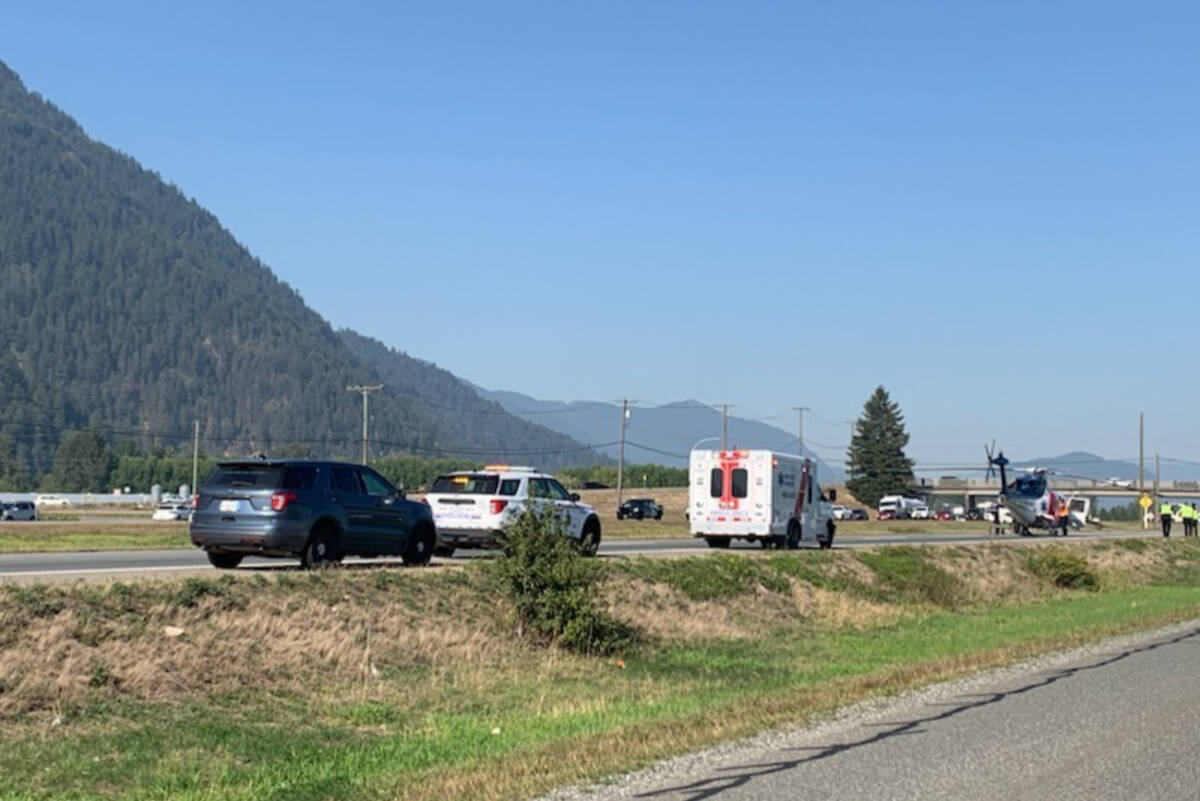 A serious incident has shut down all eastbound traffic on Highway 1 near Abbotsford on the afternoon of Sept. 9. (Contributed to Black Press Media)