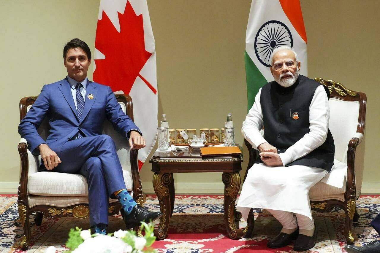 Prime Minister Justin Trudeau takes part in a bilateral meeting with Indian Prime Minister Narendra Modi during the G20 Summit in New Delhi, India, on Sunday, Sept. 10, 2023. Modi has expressed ‘strong concerns’ to Canada for its handling of the Punjabi independence movement, on the same day where the Sikh community in Metro Vancouver held a vote on the matter. THE CANADIAN PRESS/Sean Kilpatrick