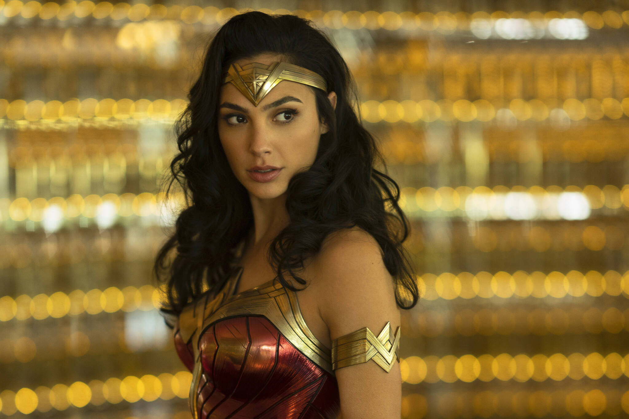 This image released by Warner Bros. Entertainment shows Gal Gadot in a scene from “Wonder Woman 1984.” (Clay Enos/Warner Bros. via AP)