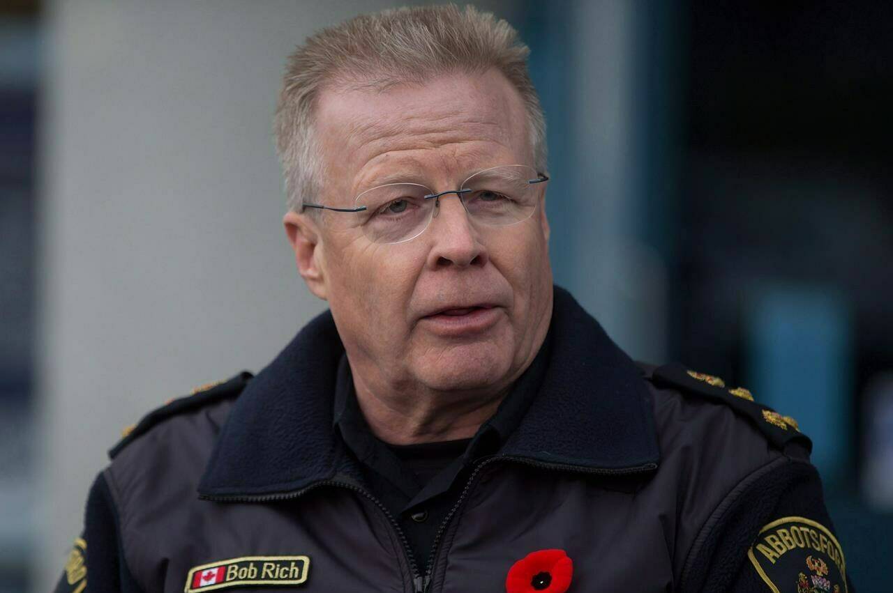 Then Abbotsford Police Chief Bob Rich speaks in Abbotsford, B.C., on Tuesday November 7, 2017. THE CANADIAN PRESS/Darryl Dyck