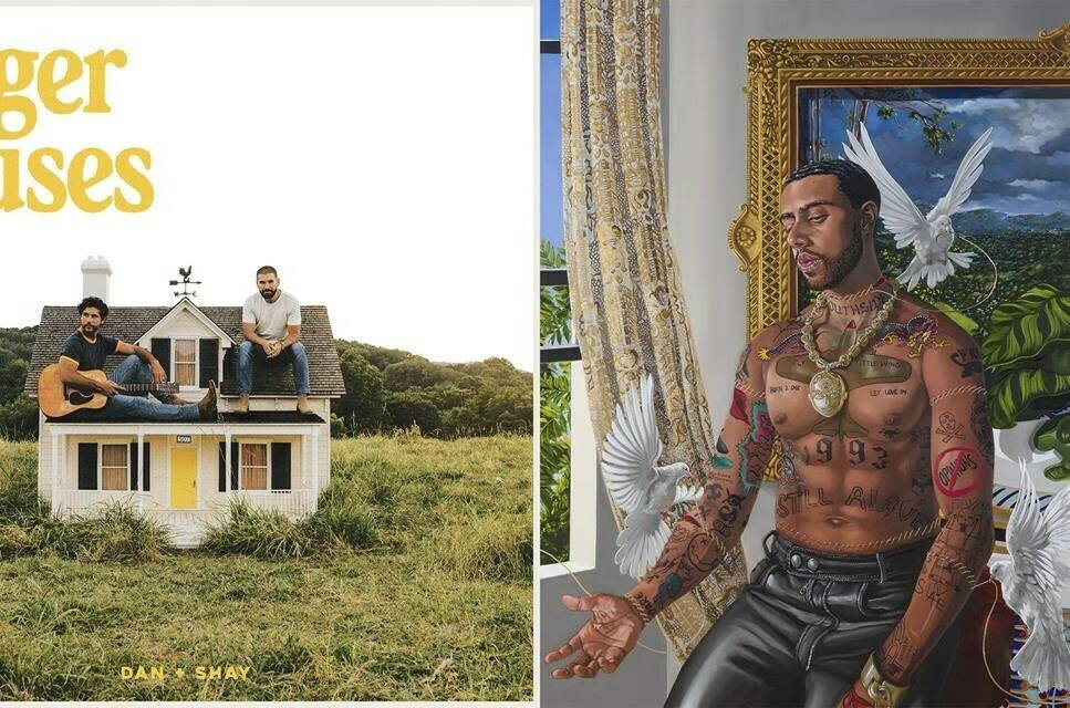 This combination of images shows cover art for “Bigger Houses” by Dan & Shay, left, and “Victor” by Vic Mensa. (Warner Music Nashville/Roc Nation via AP)