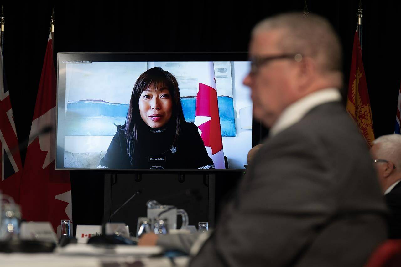 Export Promotion, International Trade and Economic Development Minister Mary Ng delivers opening remarks to a meeting with her provincial counterparts via vide conference, Friday, September 15, 2023 in Ottawa. THE CANADIAN PRESS/Adrian Wyld