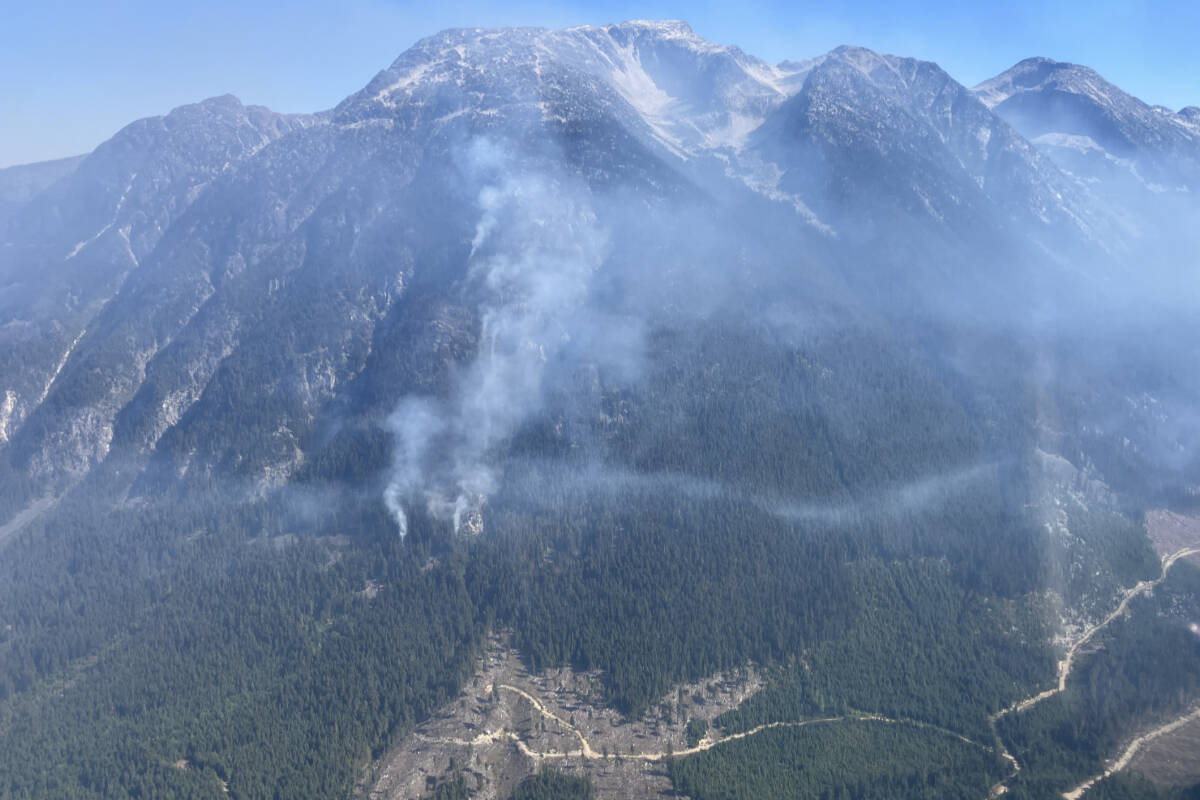 The Spetch Creek wildfire is burning 13 kilometres northeast from the community of Pemberton. The fire was first discovered Aug. 29 and is an estimated 100 hectares. (BC Wildfire Service)