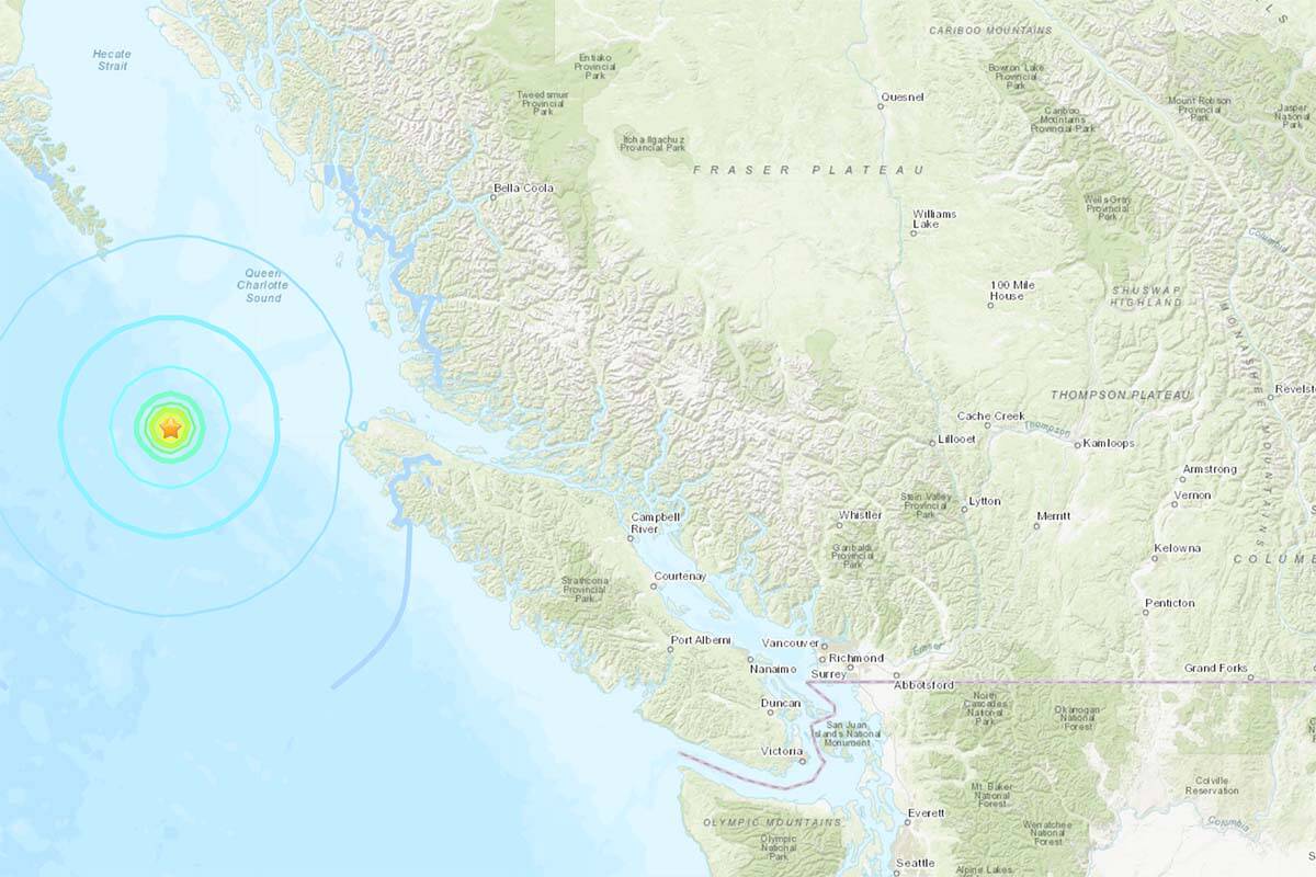 A 5.5-magnitude earthquake recorded north of Vancouver Island on Sept. 17, 2023. (Credit: U.S. Geological Survey)