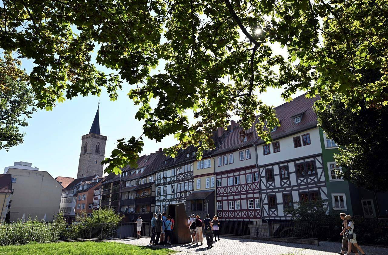 Modern architecture stands above the medieval ritual bath (mikveh) discovered in 2007, in Erfurt, Germany, Monday Sept. 11, 2023. A U.N. committee voted Sunday, Sept. 17, 2023, to name a group of medieval-era Jewish sites in the eastern German city of Erfurt as a World Heritage Site, the second time Jewish heritage has been added to the list in Germany in recent years. (Martin Schutt/dpa via AP)