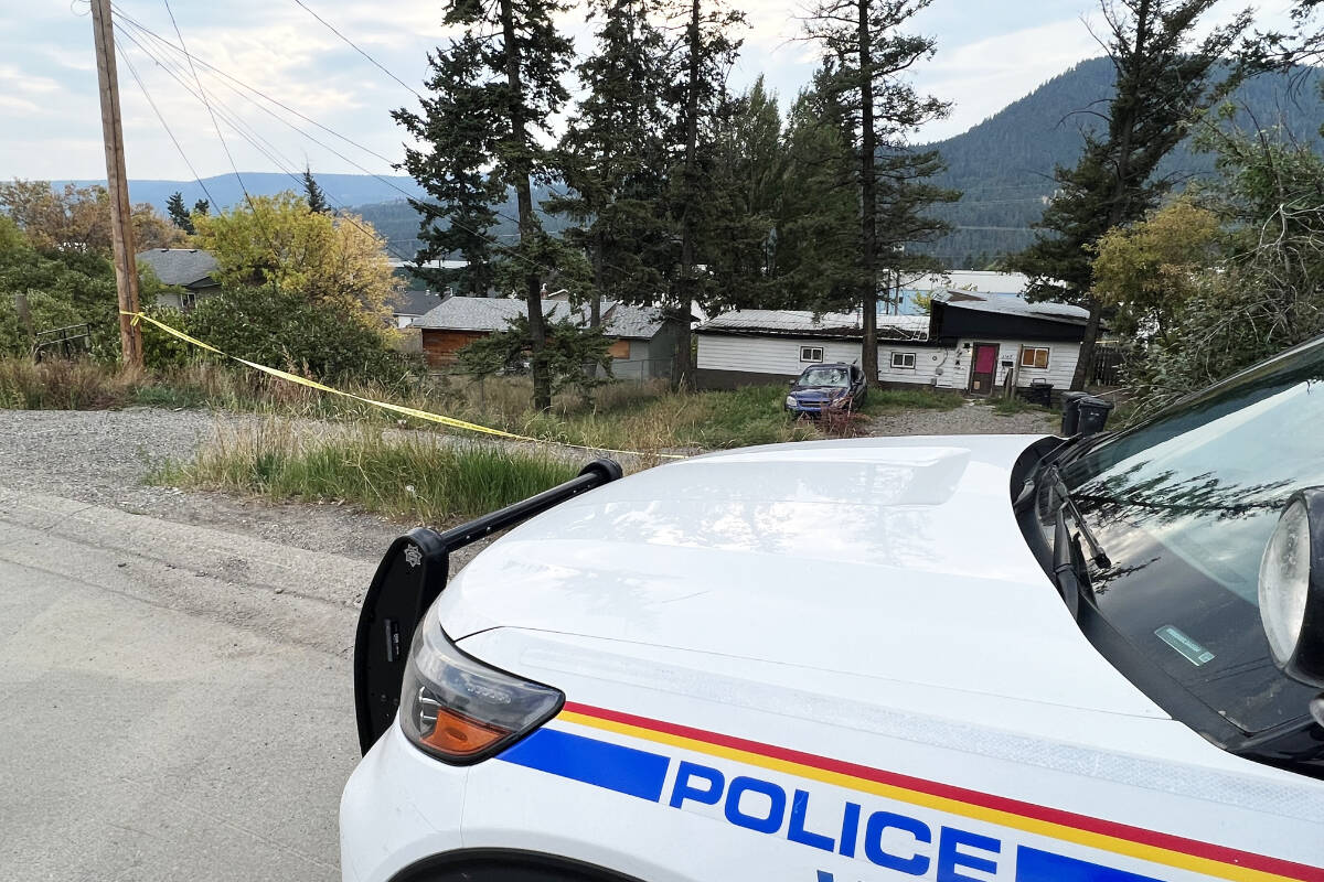 RCMP in Williams Lake continue to guard the scene Sunday of a property where a man died in the early morning hours Saturday (Sept. 16). (Angie Mindus photo - Williams Lake Tribune)