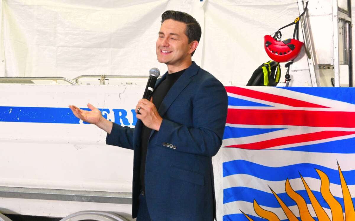 Pierre Poilievre speaks in Terrace in a bid to shift the Skeena-Bulkley Valley riding from its current status as a seat for the NDP. (Seth Forward/Northern View)