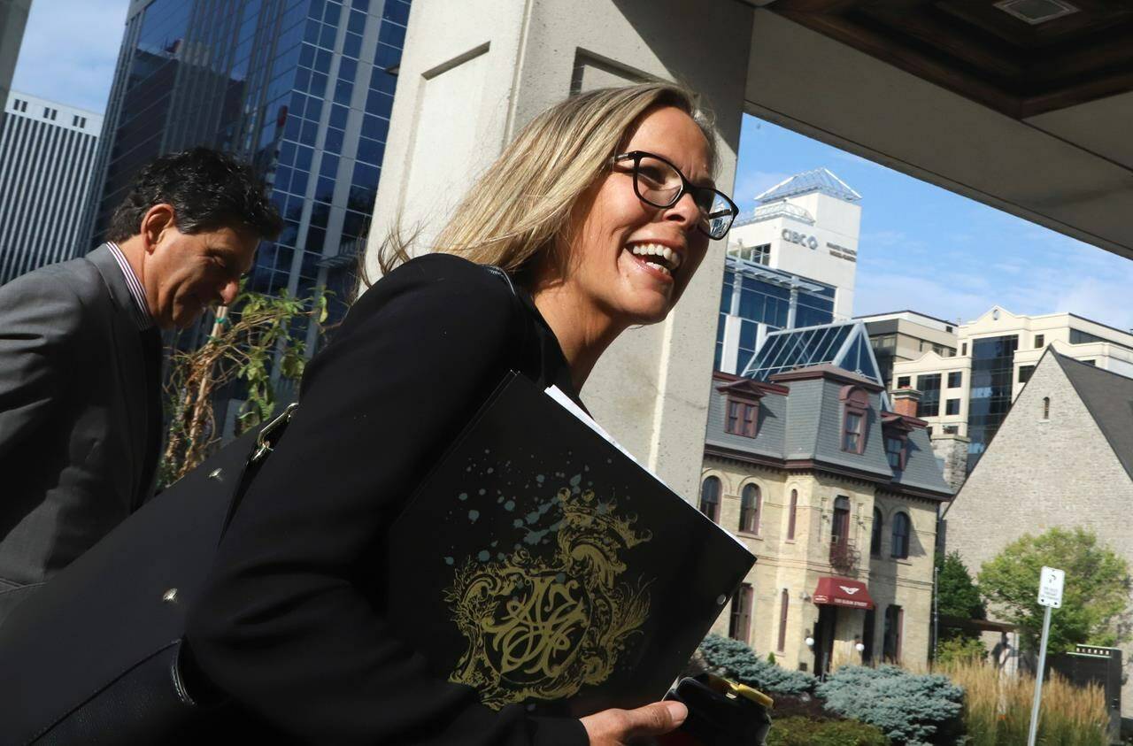 Tamara Lich arrives at the courthouse for trial in Ottawa on Monday, September 18, 2023. The criminal trial of two “Freedom Convoy” organizers is expected to hear the city’s perspective on the controversial protest as Ottawa’s emergency manager takes the stand. THE CANADIAN PRESS/ Patrick Doyle