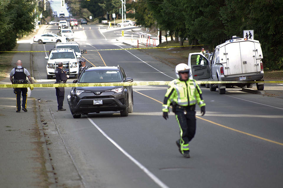 Nanaimo RCMP closed a section of Hammond Bay Road in March 6, 2019, after a pedestrian was hit at the Brigantine Drive intersection. (News Bulletin file photo)